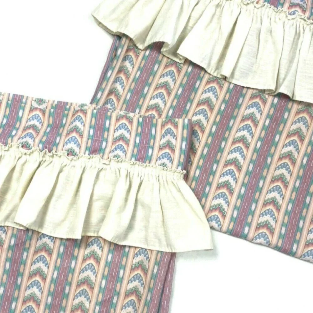 2 Custom Made Vintage 1970s Curtains Drapes Ruffle Majorca Pattern